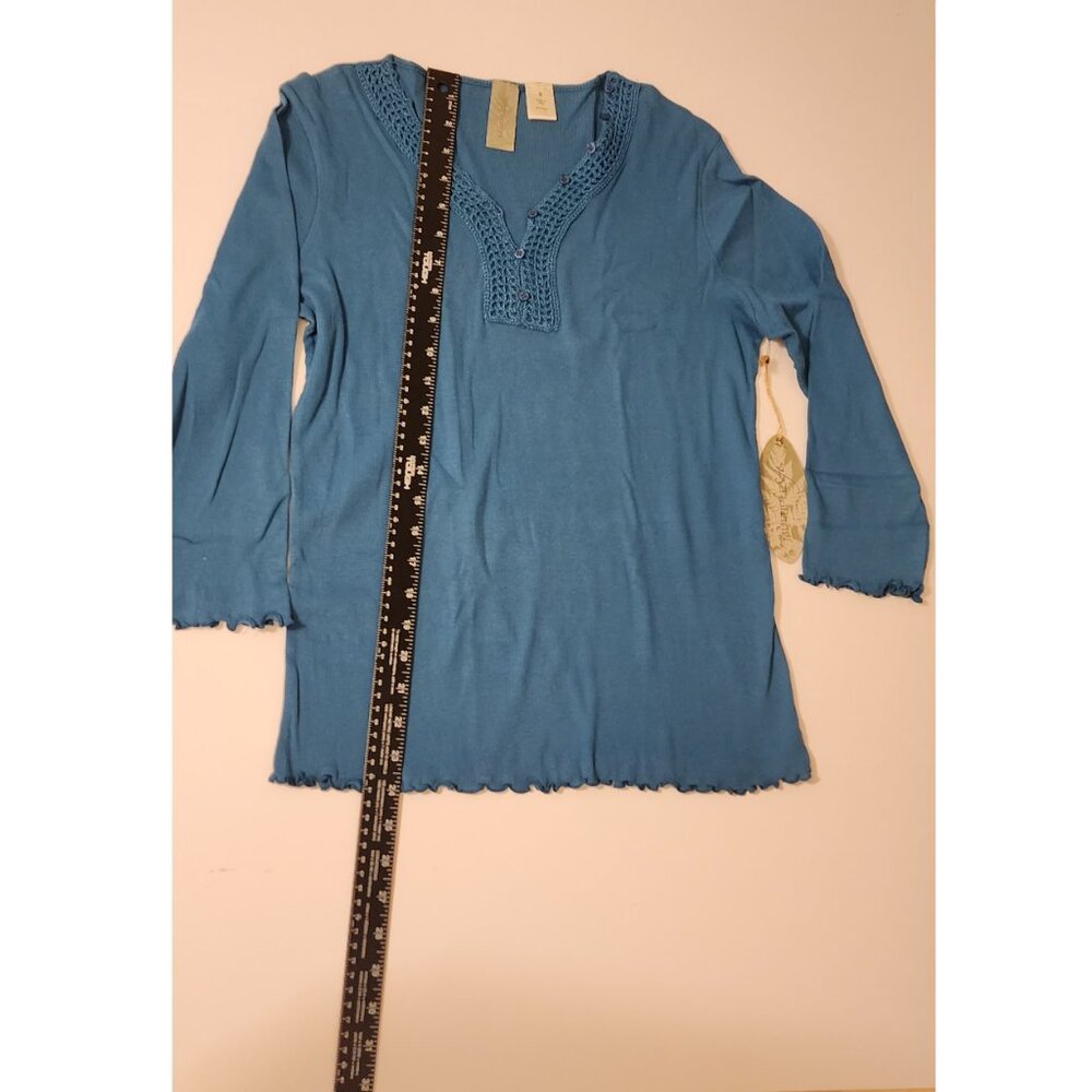 Multiplesoft Teal Button Down Tunic Henley - S NWT - image 2